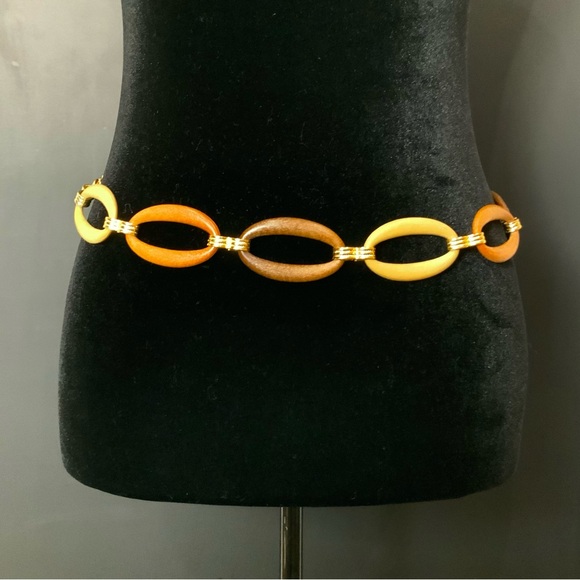 Source Unknown Accessories - Artesian Wood & Gold Chain Adjustable Belt Size OSFM
